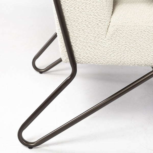 Mercana Vicunya Luxe Accent Chair with Plush Off-White Upholstery and Gun Metal Gray Iron Frame Design 69136