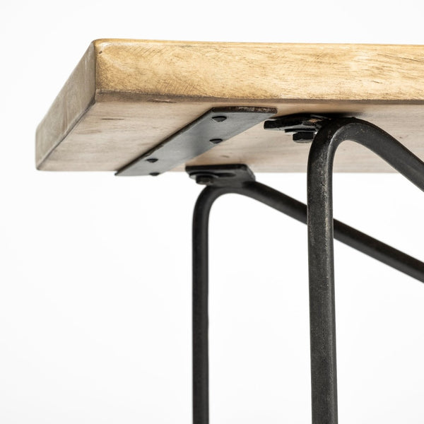 Mercana Papillion III 66" Solid Acacia Wood Dining Bench with Sculptural Iron Base for Stylish Seating Solutions Blonde Wood | Black Metal 68754-AB