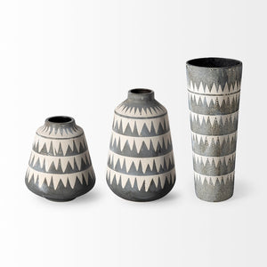 Mercana Delaney Striking Hand-Crafted Ceramic Vase with Triangle Pattern for Modern and Boho Decor Accents 68780