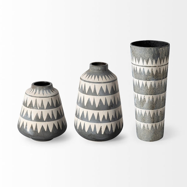 Mercana Delaney Striking Hand-Crafted Ceramic Vase with Triangle Pattern for Modern and Boho Decor Accents 68780