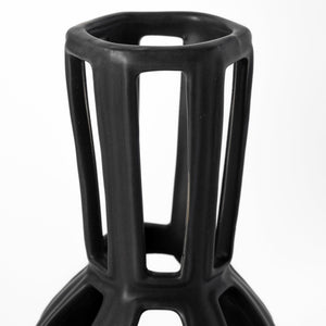 Mercana Brunel Drum-Shaped Ceramic Vase – Sleek Accent Piece for Modern Décor, Ideal for Flowers & Sculptures Black Ceramic | 9H 68784