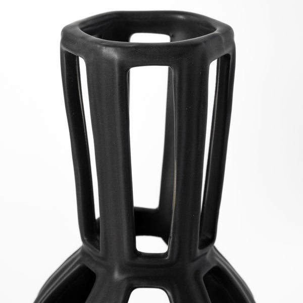 Mercana Brunel Drum-Shaped Ceramic Vase – Sleek Accent Piece for Modern Décor, Ideal for Flowers & Sculptures Black Ceramic | 9H 68784