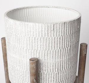 Mercana Groot Modern Plant Stands with Wooden Base - Elegant Decor for Mid-Century and Coastal Spaces 68817