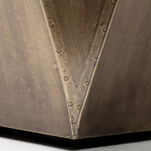Mercana Esagono Octagonal Reclaimed Wood End Table with Storage - Rustic Industrial Accent for Any Space Natural Wood | Brass 68902