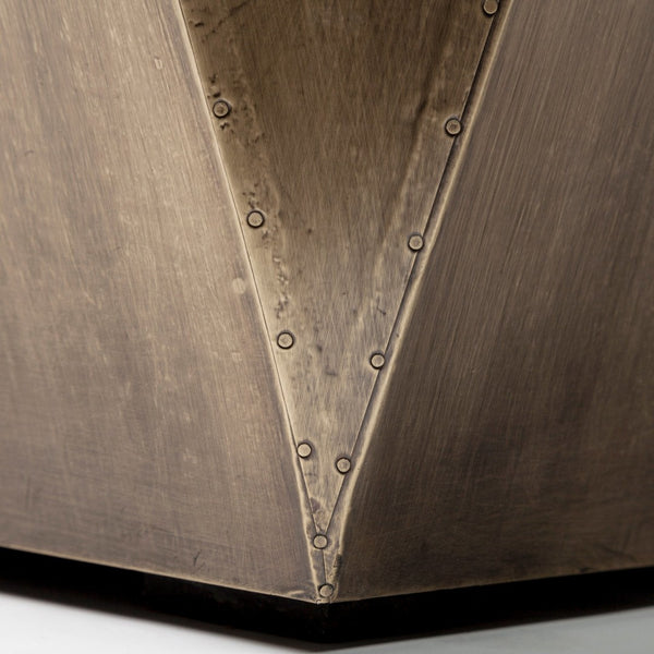 Mercana Esagono Octagonal Reclaimed Wood End Table with Storage - Rustic Industrial Accent for Any Space Natural Wood | Brass 68902