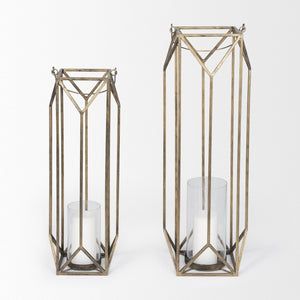 Mercana Ivy Elegant Geometric Metal Lantern - Sculptural Candle Holder for Ambient Home Lighting Decor Gold Metal | 30H 68975