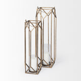 Mercana Ivy Large Gold Metal Geometric Cage Candle Holder Lantern 68976