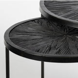 Mercana Chakra 19.7" Set of Two Round Dark Wood Top Black Frame Accent Tables 68987