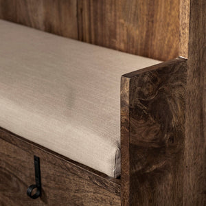 Mercana Glenn Contemporary Hall Tree with Cream Fabric Seat, 3 Drawers & Hooks for Stylish Entryway Storage 69019