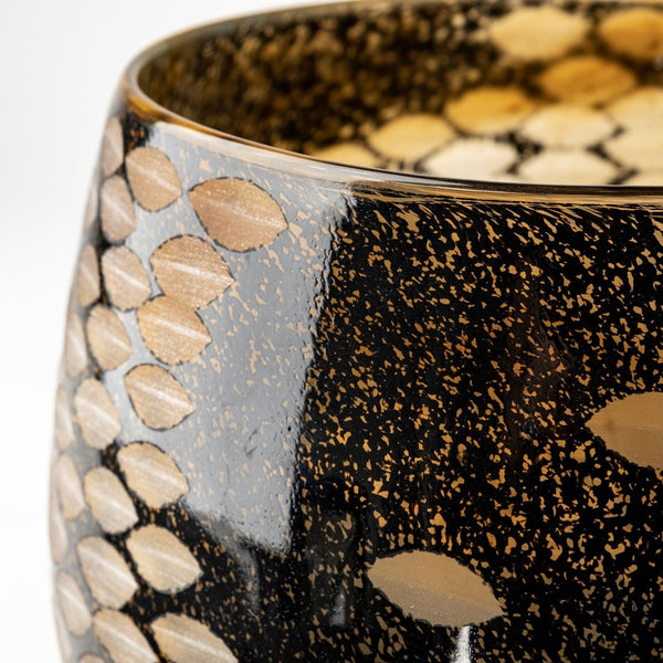 Mercana Mojave Glass Vase: Artful Modern Accent with Unique Metallic Detailing for Stylish Interiors Black/Gold Glass | 6H 69036