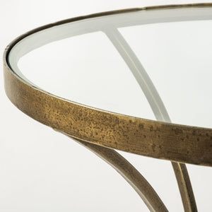 Mercana Jacinta 21" Round Pedestal End Table – Luxe Art Deco Style with Sculptural Iron Frame & Clear Top 69053-AB