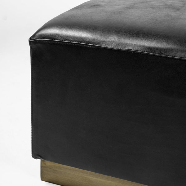 Mercana Minara 36" Square Ottoman – Stylish Leather & Metal Accent for Modern Living Spaces & Versatile Use Black Leather | Gold Metal 69059