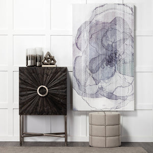 Mercana Beacon Round Ottoman: Plush Chic Seating with Glam Metal Accents for Modern Living Spaces Cream Fabric 50271