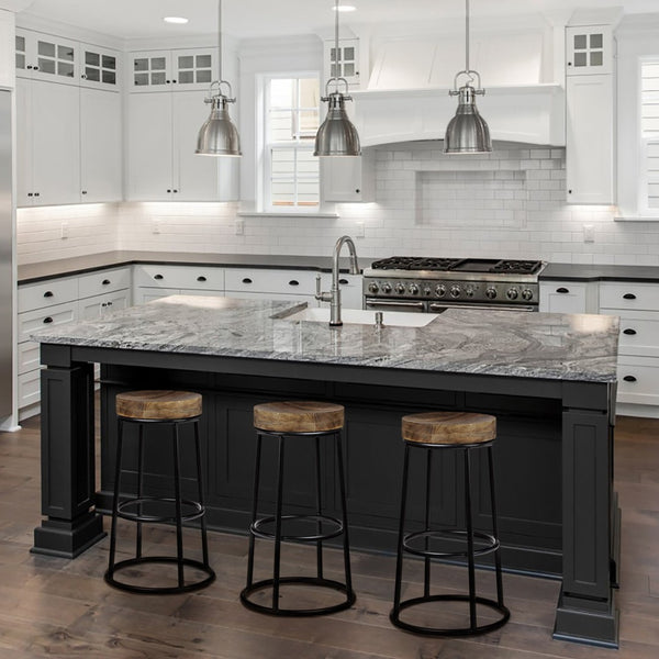 Mercana Flynn Industrial Counter-Height Stool with Durable Hardwood Seat and Sturdy Metal Frame Design 50467