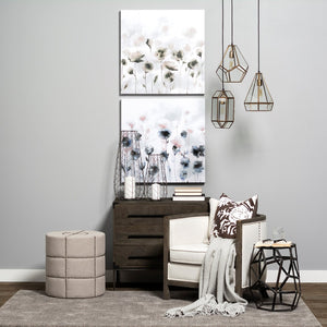 Mercana Beacon Round Ottoman: Plush Chic Seating with Glam Metal Accents for Modern Living Spaces Cream Fabric 50271