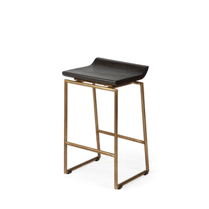 Mercana Givens 24.25"H Contemporary Stool with Ergonomic Wood Seat and Elegant Metal Frame for Versatile Use Brown Wood | Gold Metal | Counter 67852