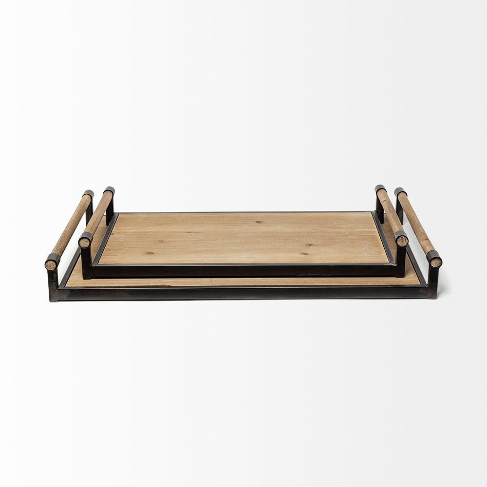 Mercana Benson Rustic Modern Wood and Metal Serving Trays for Stylish Home Décor and Organization 67701