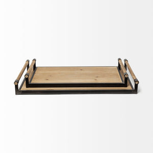 Mercana Benson Rustic Modern Wood and Metal Serving Trays for Stylish Home Décor and Organization 67701