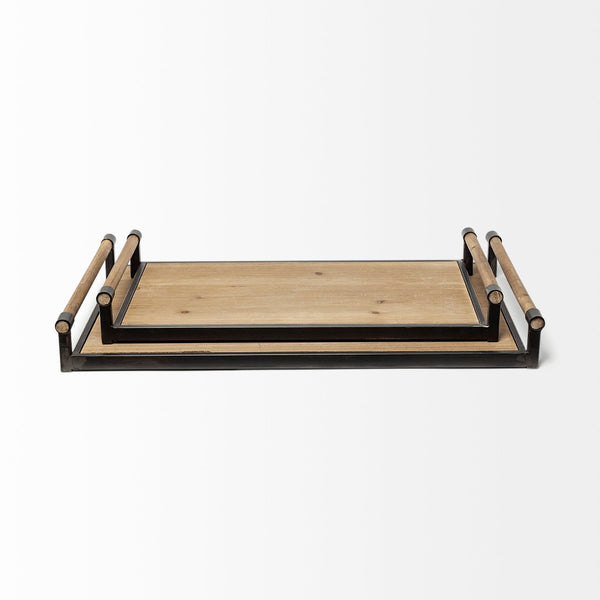 Mercana Benson Rustic Modern Wood and Metal Serving Trays for Stylish Home Décor and Organization 67701