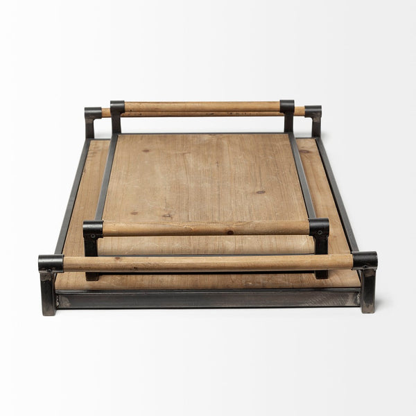 Mercana Benson Rustic Modern Wood and Metal Serving Trays for Stylish Home Décor and Organization 67701