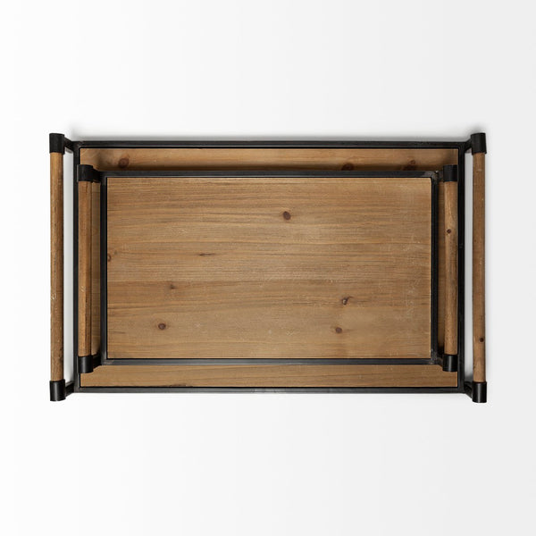 Mercana Benson Rustic Modern Wood and Metal Serving Trays for Stylish Home Décor and Organization 67701