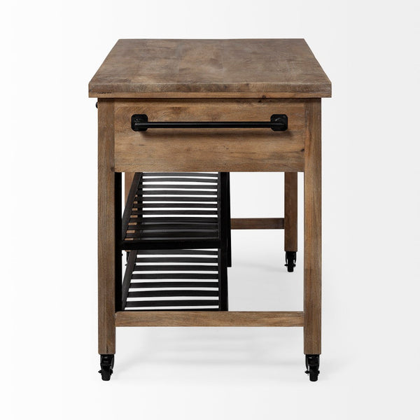 Mercana Stuart Versatile Rolling Kitchen Island with Solid Wood Top and Two-Tier Storage for Modern Spaces 67103