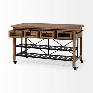 Mercana Stuart Versatile Rolling Kitchen Island with Solid Wood Top and Two-Tier Storage for Modern Spaces 67103