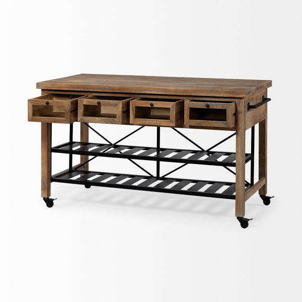 Mercana Stuart Versatile Rolling Kitchen Island with Solid Wood Top and Two-Tier Storage for Modern Spaces 67103