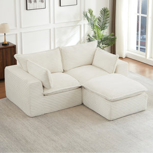 English Elm Loveseat Cloud Couch Corduroy Upholstered Modular Sofa for Relaxed Living Room Lounging White W2339S00143