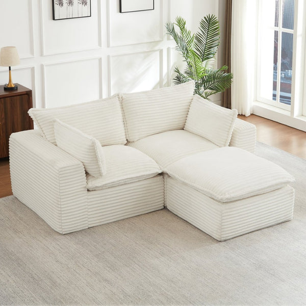 English Elm Loveseat Cloud Couch Corduroy Upholstered Modular Sofa for Relaxed Living Room Lounging White W2339S00143