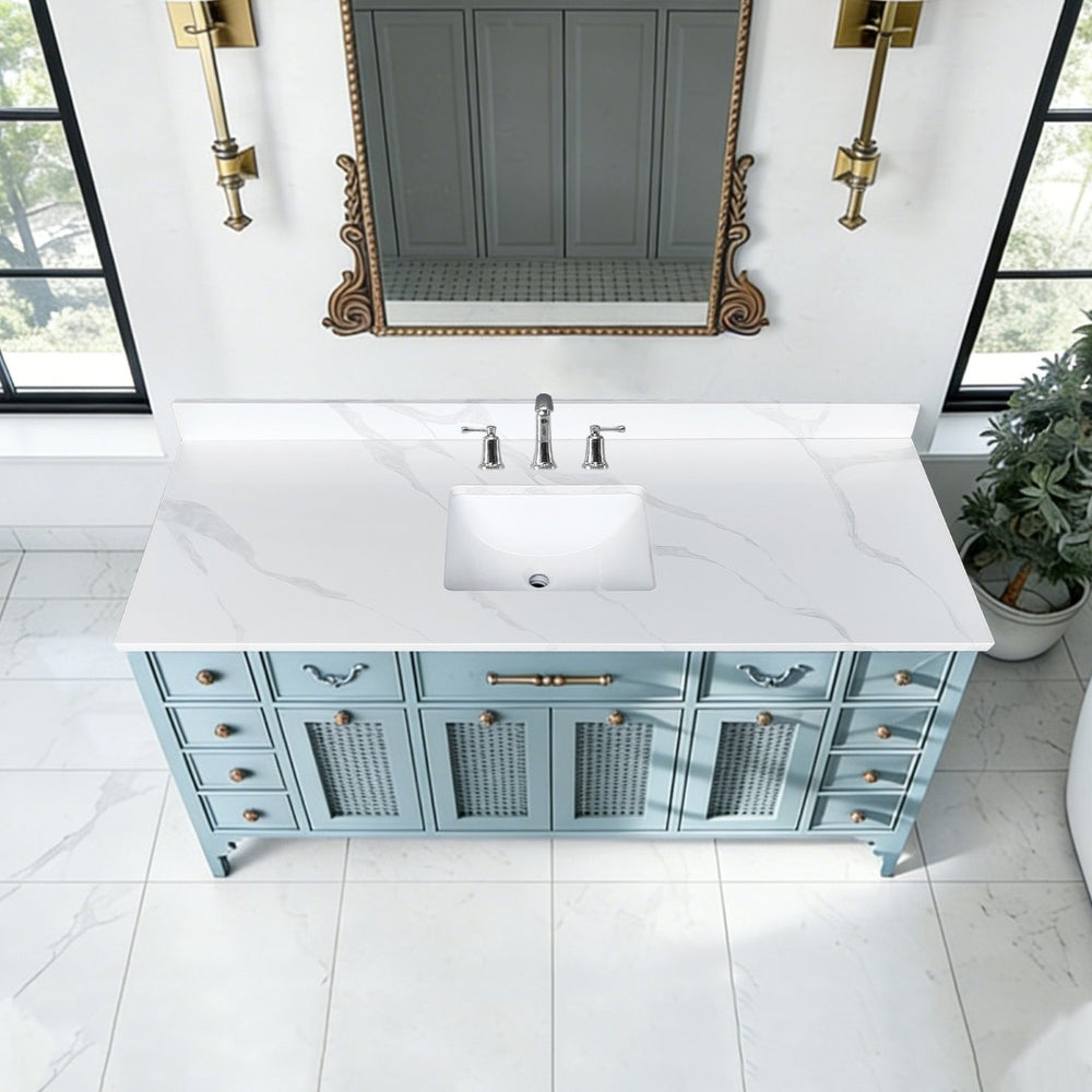 English Elm 61-inch Carrara Quartz Vanity Top Undermount Sink Backsplash Stain Resistant Bath W2699P459410