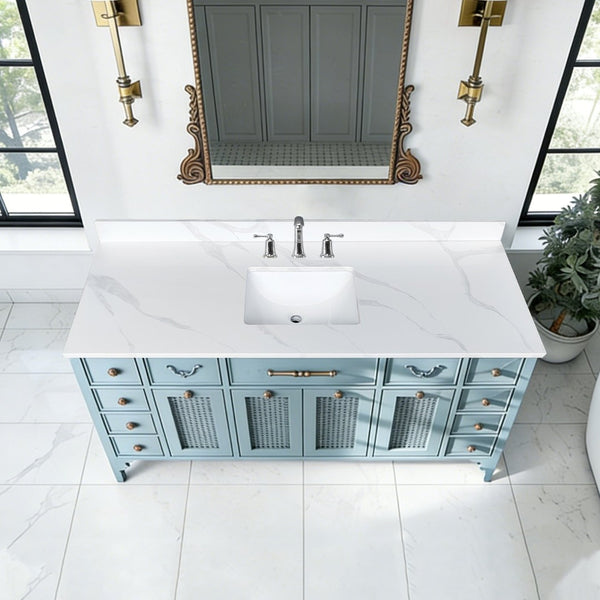 English Elm 61-inch Carrara Quartz Vanity Top Undermount Sink Backsplash Stain Resistant Bath W2699P459410