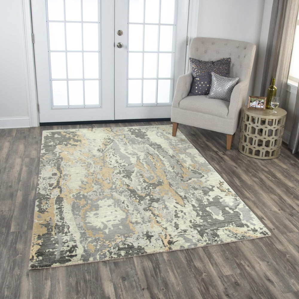 Alora Decor Radiant Modern Abstract Wool-Tencel Rug With Hand-Carved Pile, Metallic Gold Accents And Serged Edges 10' x 13' 00400410300040113