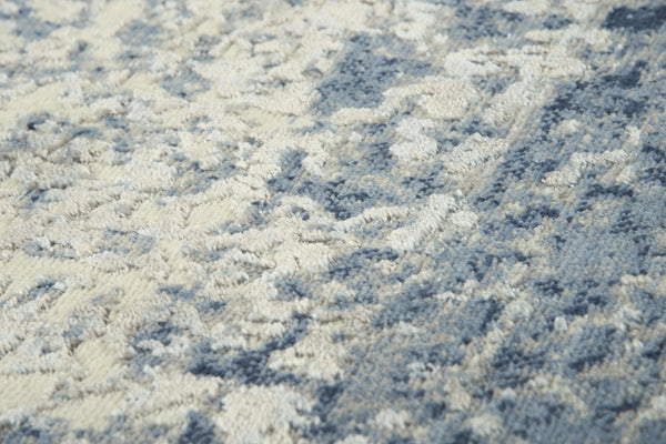 Alora Decor Radiant Runner Rug In Radiant Blue — New Zealand Wool & Tencel Hybrid, Distressed Coastal Abstract Style 2'6" x 8' 00400410800092608
