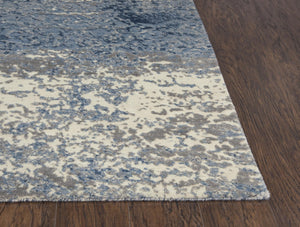Alora Decor Radiant Runner Rug In Radiant Blue — New Zealand Wool & Tencel Hybrid, Distressed Coastal Abstract Style 2'6" x 8' 00400410800092608