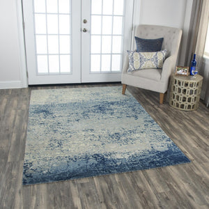 Alora Decor Radiant Runner Rug In Radiant Blue — New Zealand Wool & Tencel Hybrid, Distressed Coastal Abstract Style 2'6" x 8' 00400410800092608