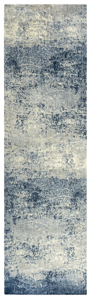 Alora Decor Radiant Runner Rug In Radiant Blue — New Zealand Wool & Tencel Hybrid, Distressed Coastal Abstract Style 2'6" x 8' 00400410800092608