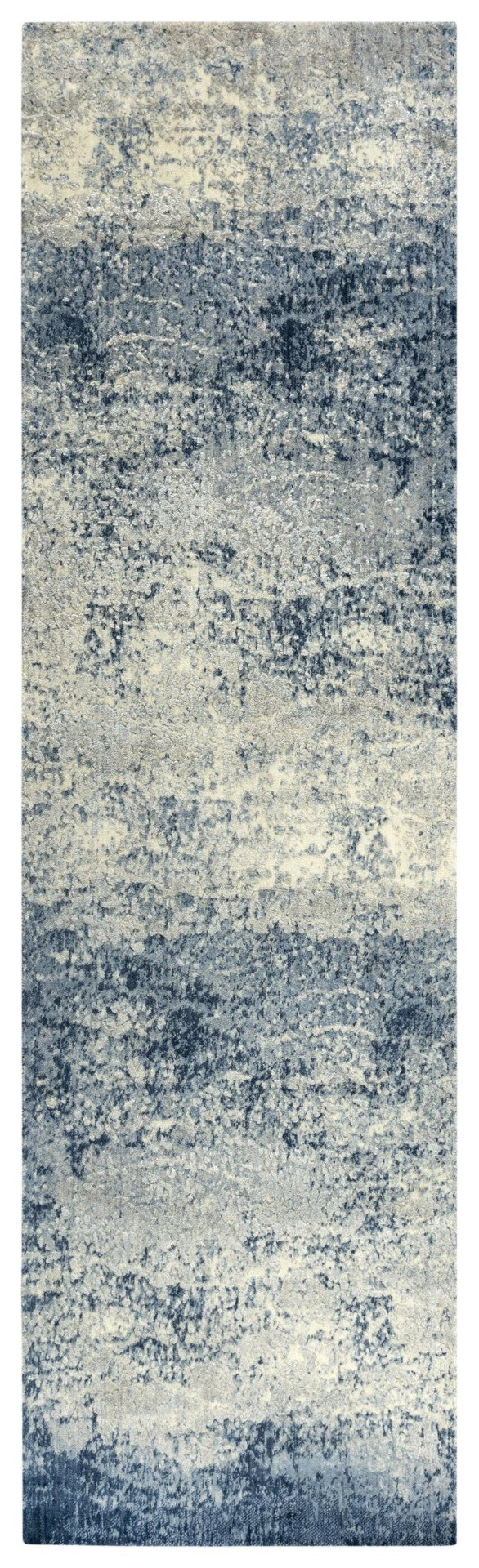 Alora Decor Radiant Runner Rug In Radiant Blue — New Zealand Wool & Tencel Hybrid, Distressed Coastal Abstract Style 2'6" x 8' 00400410800092608