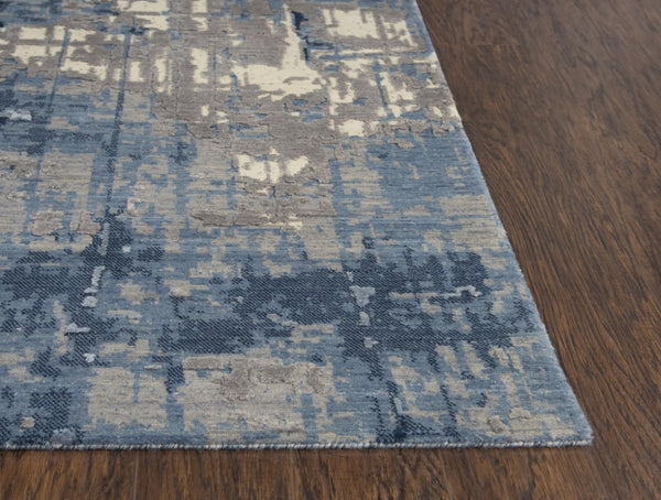 Alora Decor Radiant Steel-Blue Rectangle Rug With Hand-Carved Pile, Nz Wool-Tencel Blend, Soft Wash Finish, Tailored Edges 12' x 15' 00400410900091215