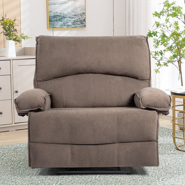 English Elm Oversized Velvet Push-Back Recliner Chair Sofa with Massage Pillow, Super Soft Fleece Comfort and Easy Assembly Brown W1403S00004