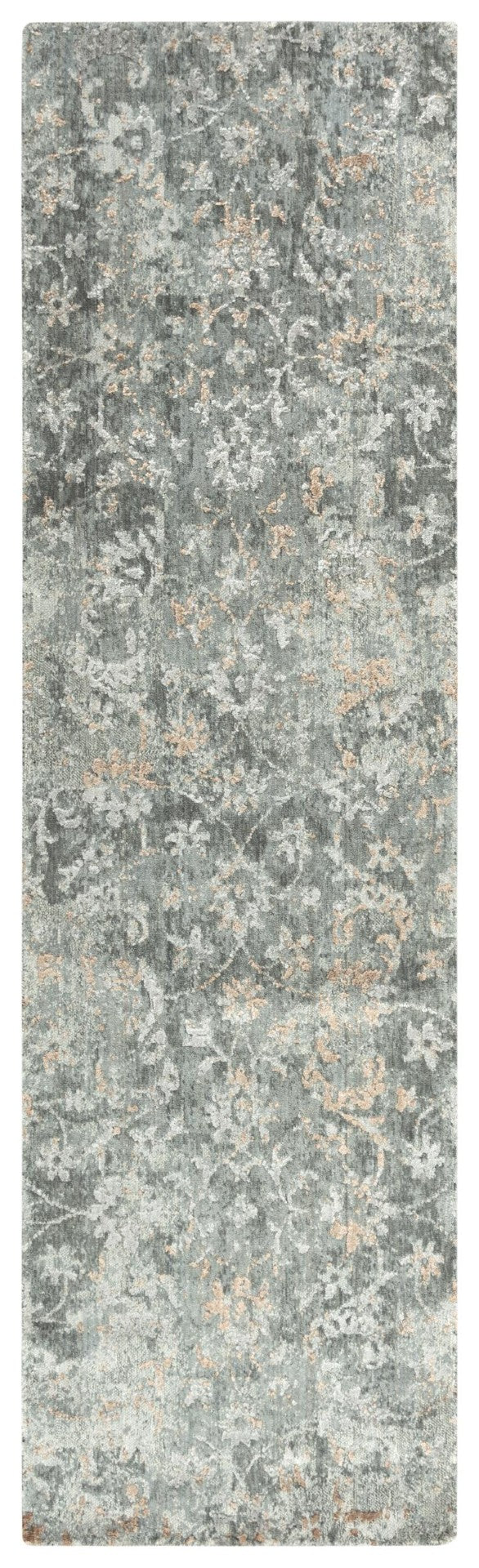 Alora Decor Radiant Gray Runner Rug With New Zealand Wool Blend, Distressed Floral Motif, Soft Durable Texture 2'6" x 8' 00400411100332608