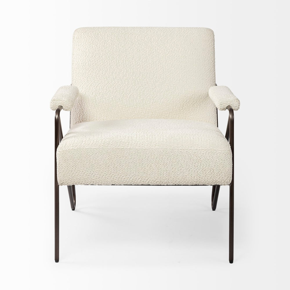 Mercana Vicunya Luxe Accent Chair with Plush Off-White Upholstery and Gun Metal Gray Iron Frame Design 69136