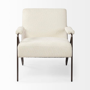 Mercana Vicunya Luxe Accent Chair with Plush Off-White Upholstery and Gun Metal Gray Iron Frame Design 69136