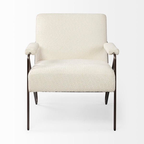 Mercana Vicunya Luxe Accent Chair with Plush Off-White Upholstery and Gun Metal Gray Iron Frame Design 69136