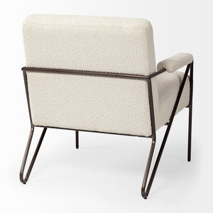 Mercana Vicunya Luxe Accent Chair with Plush Off-White Upholstery and Gun Metal Gray Iron Frame Design 69136