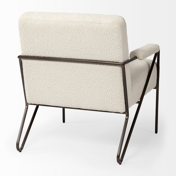 Mercana Vicunya Luxe Accent Chair with Plush Off-White Upholstery and Gun Metal Gray Iron Frame Design 69136