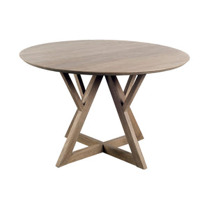 Mercana Jennings 60" Round Mango Wood Dining Table with Geometric Base for Modern Dining Spaces 48" Brown Wood Top | Brown Wood Base 67492