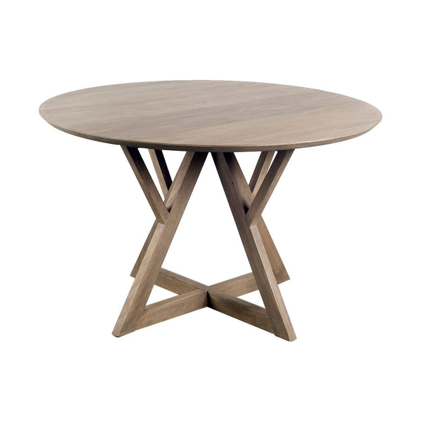 Mercana Jennings 60" Round Mango Wood Dining Table with Geometric Base for Modern Dining Spaces 48" Brown Wood Top | Brown Wood Base 67492