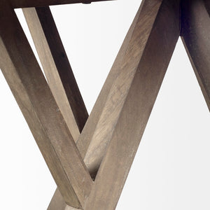 Mercana Jennings 60" Round Mango Wood Dining Table with Geometric Base for Modern Dining Spaces 48" Brown Wood Top | Brown Wood Base 67492