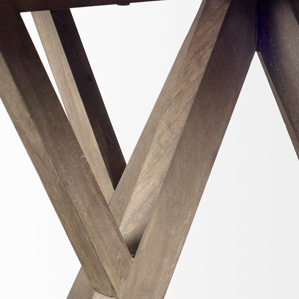 Mercana Jennings 60" Round Mango Wood Dining Table with Geometric Base for Modern Dining Spaces 48" Brown Wood Top | Brown Wood Base 67492